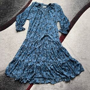 The Impeccable Pig Blue Cottagecore Long Sleeve Tiered MIDI Dress